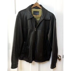 Vintage James Dean Black Leather Jacket‎ Men's L Zip Front Coat + Gloves F/W